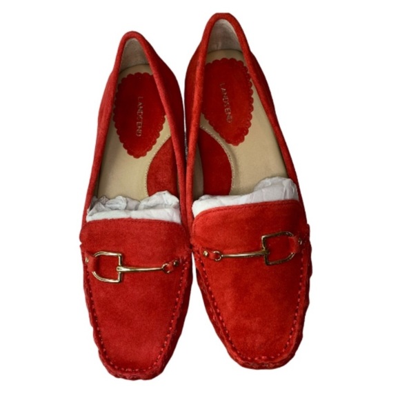 LANDSEND Women’s Red Suede, Gold Horse Bit Driving Mocs Never Worn, In Storage - Picture 11 of 13